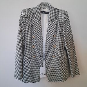 Zara Houndstooth Blazer with Gold Buttons